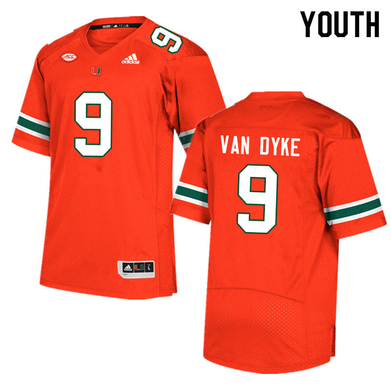 Youth #9 Tyler Van Dyke Miami Hurricanes College Football Jerseys Sale-Orange - Click Image to Close